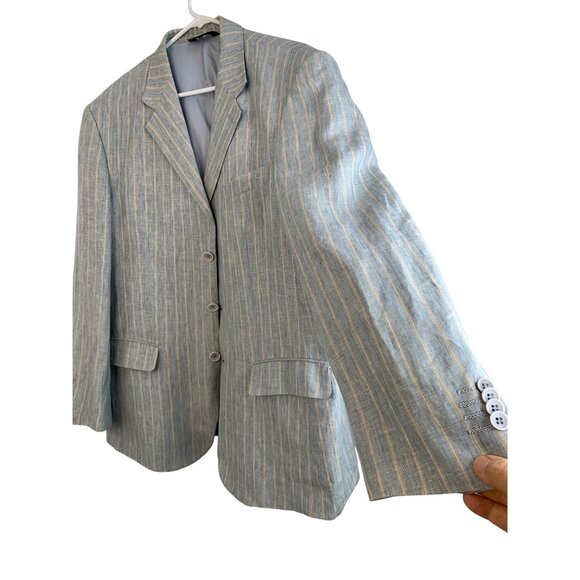 Mens Rizzoli Size 44R Linen Blue Stripe Blazer 3 Button Double Vent Italy REE105 - Picture 12 of 15